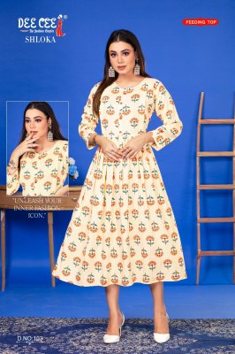 Shloka by Dee cee falred long feeding kurti catalogue at affordable rate kurtis catalogs