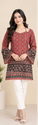 Short Kurti Collection Cotton Border Pattern W-Neck Bell Sleeves with Back Dori Size wise Combo Set