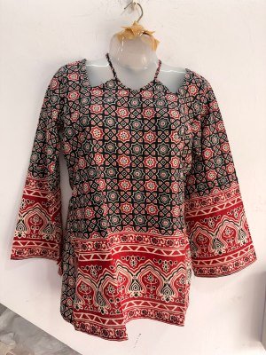 Short Kurti Collection Cotton Border Pattern W-Neck Bell Sleeves with Back Dori Size wise Combo Set
