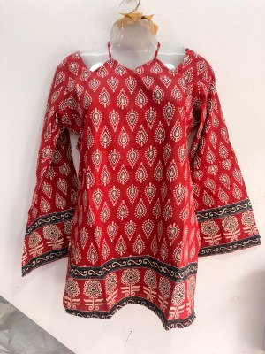 Short Kurti Collection Cotton Border Pattern W-Neck Bell Sleeves with Back Dori Size wise Combo Set