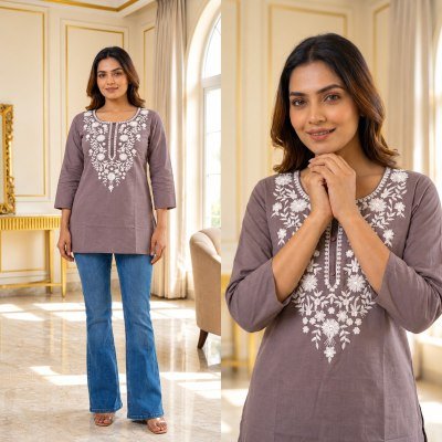 Short Top Collection Cotton Flex Embroidery Work Kurti 