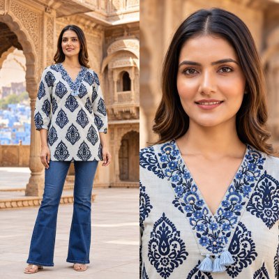 Short Top Cotton Print Embroidery Work Collection Size wise Combo Set