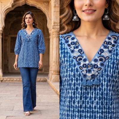 Short Top Cotton Print Embroidery Work Collection Size wise Combo Set