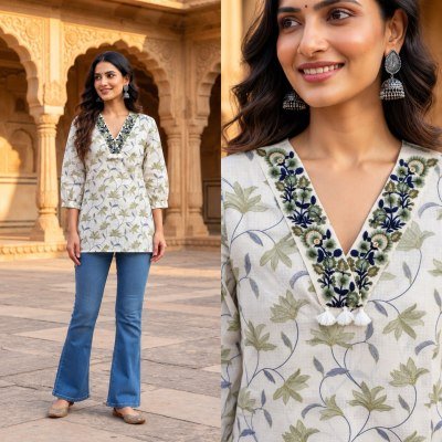 Short Top Cotton Print Embroidery Work Collection Size wise Combo Set