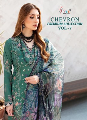 Shree Fab Chevron Premium Collection Vol 7 Pure Cotton Self Embordered With Patch Cotton dupatta Pakistani suits wholesale  Shree fab