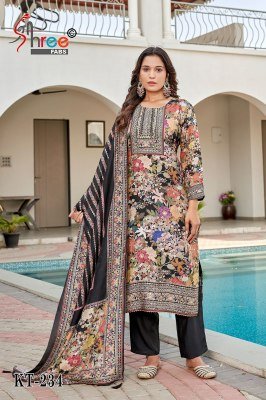 Shree Fab KT 234 Unstitched Suit Set  Pure Viscose Maslin Digital Print with Aari And Hand Work Digital Print Dupatta Wholesale dress material catalogs