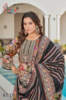Shree Fab KT 234 Unstitched Suit Set  Pure Viscose Maslin Digital Print with Aari And Hand Work Digital Print Dupatta Wholesale dress material catalogs