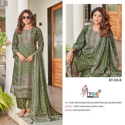 Shree Fab KT 238 Pure Viscose maslin Rayon Dress Material Digital Print And Hand Work Wholesale dress material catalogs