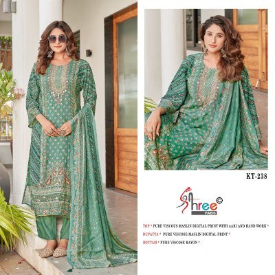 Shree Fab KT 238 Unstitched Suit Pure Viscose Maslin Digital Print with Hand Work  Pure Viscose Rayon Bottom And Dupatta Wholesale dress material catalogs