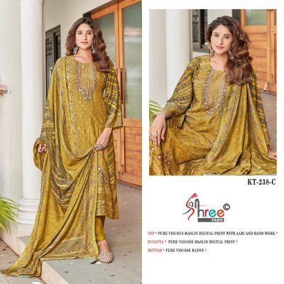 Shree Fab KT 238 Unstitched Suit Pure Viscose Maslin Digital Print with Hand Work  Pure Viscose Rayon Bottom And Dupatta Wholesale dress material catalogs