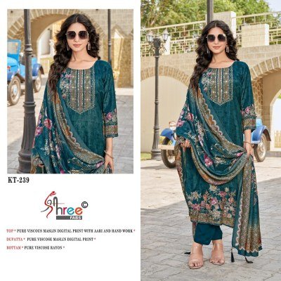 Shree Fab KT 239 Pure Viscose Maslin Digital Print Unstitched Suit Set with Aari   Hand Work Unstitched Wholesale dress material catalogs