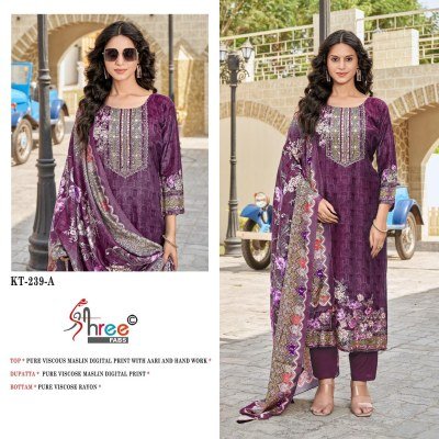 Shree Fab KT 239 Pure Viscose Maslin Digital Print Unstitched Suit Set with Aari   Hand Work Unstitched Wholesale dress material catalogs