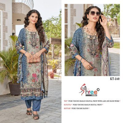 Shree Fab KT 240 Pure Viscose Maslin Suit with Digital Print And Aari Hand Work Wholesale Ethnic Wear readymade suit catalogs