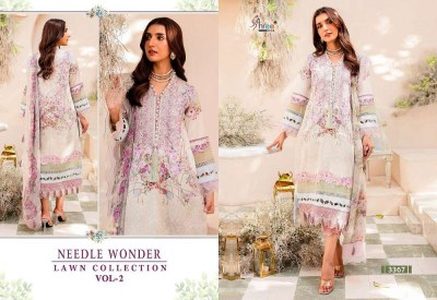 Shree Fab Needle Wonder Lawn Collection Vol 2 Pure Cotton Patches Work Chiffon Dupatta Pakistani suits catalogue wholesaler supplier  pakistani suit catalogs