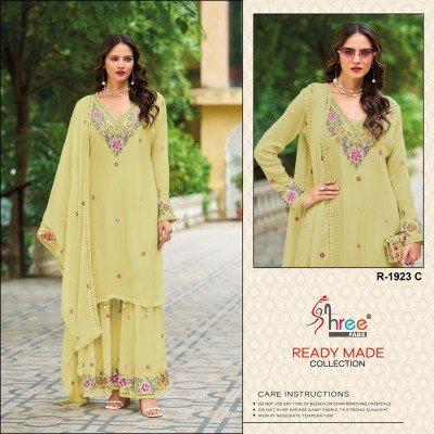 Shree Fabs Design No  1923 Kasak Khatli Embroidered Plazzo Divider Style Suit  Air Tex Chinon Top   Dupatta with Sarara Bottom Wholesale kurtis catalogs