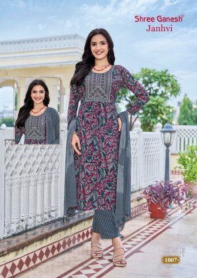 Shree Ganesh Janhvi Vol 1 Heavy Capsule Rayon Printed Kurti Pant with Dupatta Foil Print And Embroidery Wholesale kurti pant with dupatta Catalogs