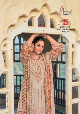 Shree fab present binsaeed lawn collection vol 9 pure lawn cotton printed unstitched dress material catalogue Shree fab