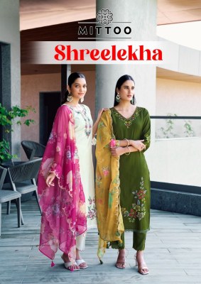 Shreelekha by Mittoo Modal Viscorse Thread work top bottom and dupatta catalogue at affordable rate wholesale catalogs