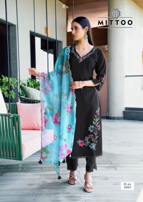 Shreelekha by Mittoo Modal Viscorse Thread work top bottom and dupatta catalogue at affordable rate readymade suit catalogs