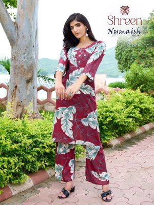 Shreen Kurti Numaish Vol 4 Mirror Breeze Designer Rayon A Line Co Ord Set Wholesale co ord set catalogs