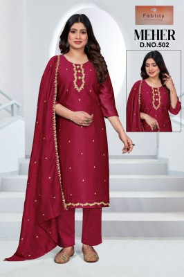 Shreya by Fablily vichitra silk embroidered designer readymade suit catalogue at affordble rate Amavi