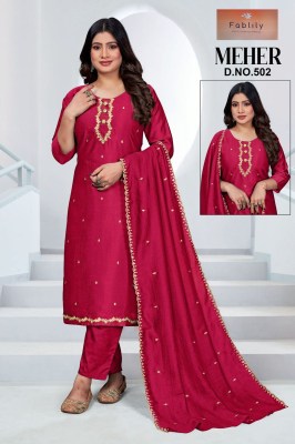 Shreya by Fablily vichitra silk embroidered designer readymade suit catalogue at affordble rate readymade suit catalogs