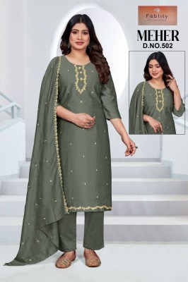 Shreya by Fablily vichitra silk embroidered designer readymade suit catalogue at affordble rate readymade suit catalogs