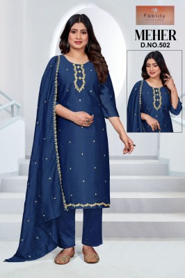 Shreya by Fablily vichitra silk embroidered designer readymade suit catalogue at affordble rate readymade suit catalogs