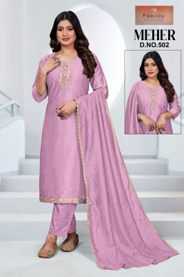 Shreya by Fablily vichitra silk embroidered designer readymade suit catalogue at affordble rate readymade suit catalogs