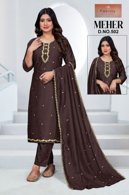 Shreya by Fablily vichitra silk embroidered designer readymade suit catalogue at affordble rate readymade suit catalogs