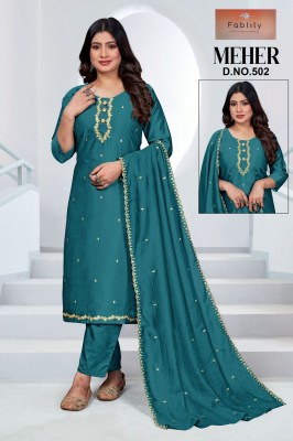 Shreya by Fablily vichitra silk embroidered designer readymade suit catalogue at affordble rate readymade suit catalogs