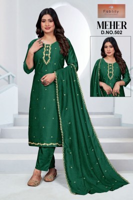 Shreya by Fablily vichitra silk embroidered designer readymade suit catalogue at affordble rate readymade suit catalogs