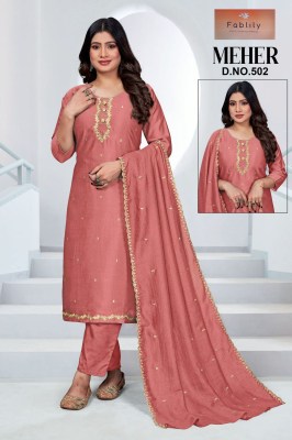 Shreya by Fablily vichitra silk embroidered designer readymade suit catalogue at affordble rate readymade suit catalogs