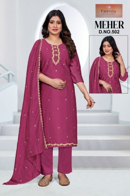 Shreya by Fablily vichitra silk embroidered designer readymade suit catalogue at affordble rate readymade suit catalogs