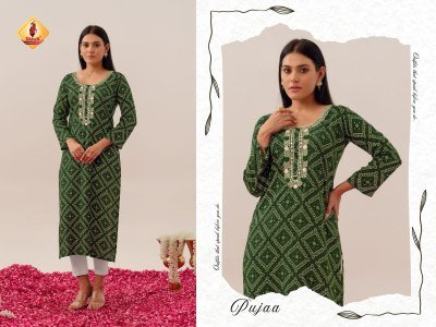 Shruti Suit Bandhej Vol 7 Evergreen Bandhani Modal Rayon Kurti with Hand Mirror And Thread Embroidery  Kurti Wholesale kurtis catalogs