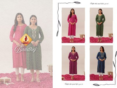 Shruti Suit Bandhej Vol 7 Evergreen Bandhani Modal Rayon Kurti with Hand Mirror And Thread Embroidery  Kurti Wholesale kurtis catalogs