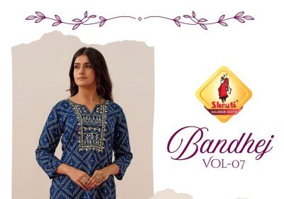 Shruti Suit Bandhej Vol 7 Evergreen Bandhani Modal Rayon Kurti with Hand Mirror And Thread Embroidery  Kurti Wholesale kurtis catalogs