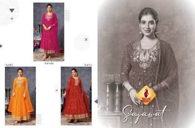 Shruti Suits Sajavat 2 Premium Soft Georgette Bandhani Gown with Thread And Sequin Embroidery Wholesale gown catalogs
