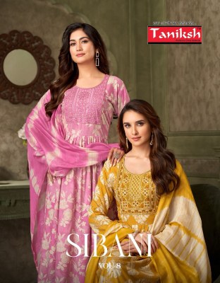 Sibani vol 8 by Taniksh Reyon Foil Printed embroidered top bottom and dupatta catalogue with affordable rate wholesale catalogs