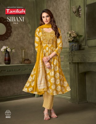 Sibani vol 8 by Taniksh Reyon Foil Printed embroidered top bottom and dupatta catalogue with affordable rate readymade suit catalogs