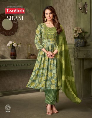 Sibani vol 8 by Taniksh Reyon Foil Printed embroidered top bottom and dupatta catalogue with affordable rate readymade suit catalogs