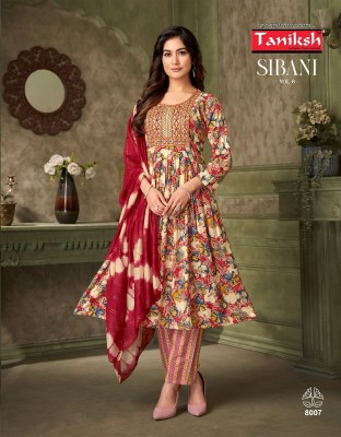 Sibani vol 8 by Taniksh Reyon Foil Printed embroidered top bottom and dupatta catalogue with affordable rate readymade suit catalogs