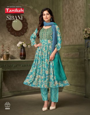 Sibani vol 8 by Taniksh Reyon Foil Printed embroidered top bottom and dupatta catalogue with affordable rate readymade suit catalogs