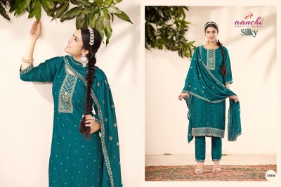 Silky by Aanchi Vichitra Silk Straight Kurti Pant with Dupatta catalogue at affordable rate  readymade suit catalogs