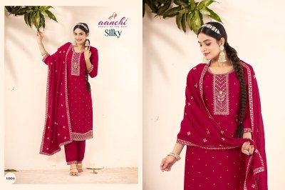 Silky by Aanchi Vichitra Silk Straight Kurti Pant with Dupatta catalogue at affordable rate  readymade suit catalogs