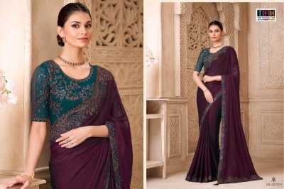 Silver Screen-22 SS-32018 Peacock Blue Satin Georgette Saree with Tussar Silk Blouse sarees catalogs