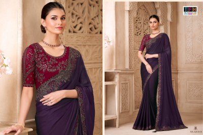 Silver Screen-22 SS-32018 Peacock Blue Satin Georgette Saree with Tussar Silk Blouse sarees catalogs