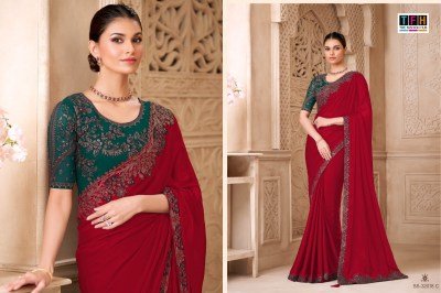 Silver Screen-22 SS-32018 Peacock Blue Satin Georgette Saree with Tussar Silk Blouse sarees catalogs