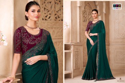 Silver Screen-22 SS-32018 Peacock Blue Satin Georgette Saree with Tussar Silk Blouse sarees catalogs