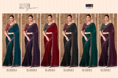 Silver Screen-22 SS-32018 Peacock Blue Satin Georgette Saree with Tussar Silk Blouse sarees catalogs
